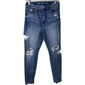 AMERICAN EAGLE Curvy Super High Rise Jegging Distressed Raw Hem Size 8